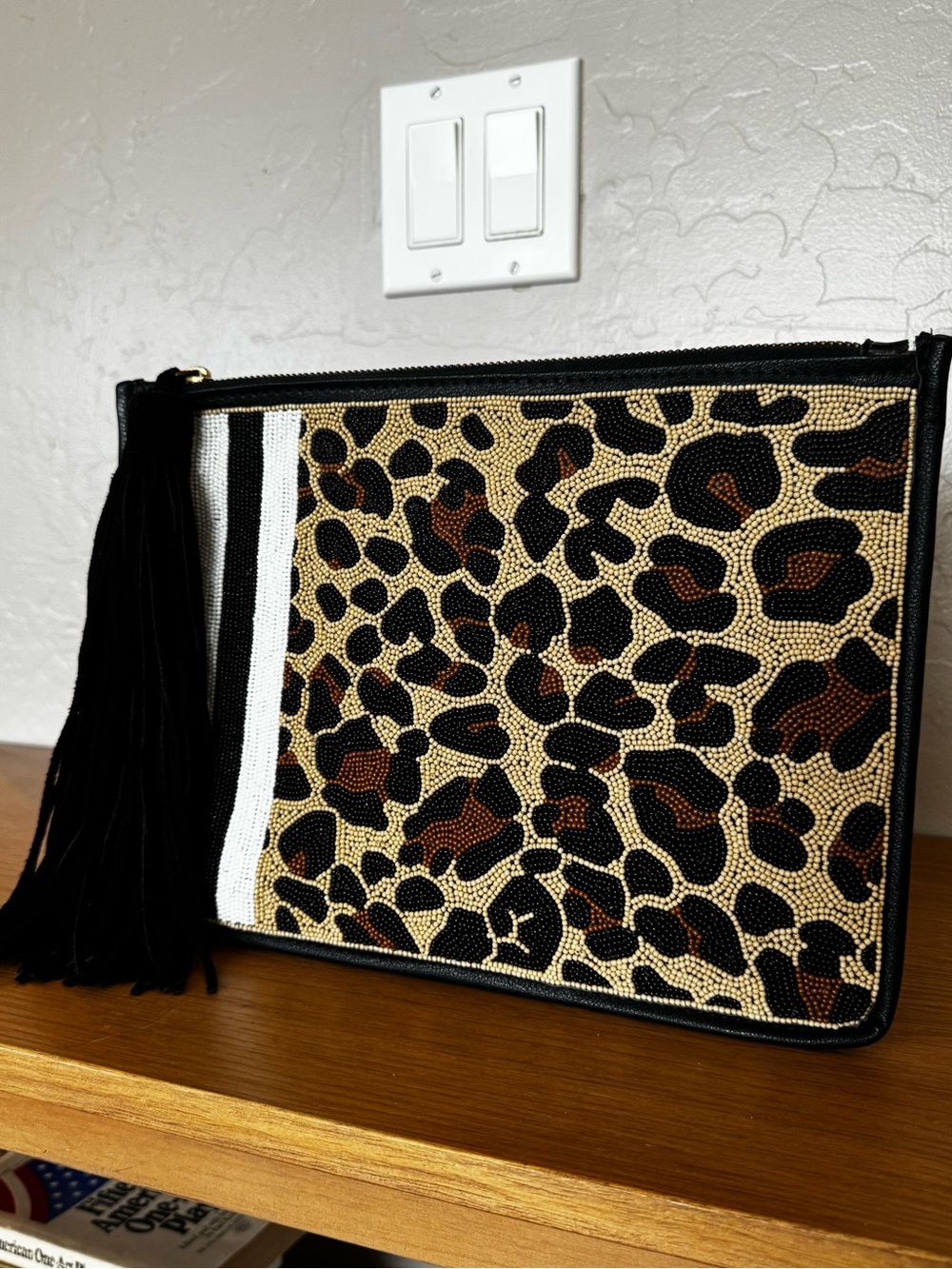 Sam Edelman beaded leopard clutch